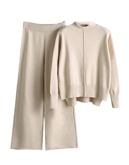 Two Piece Rib Knit Soft Sweater Pants Set - BEYAZURA.COM