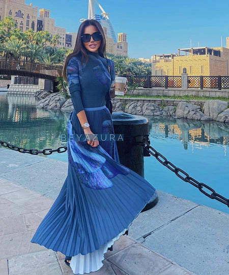 Printed Long Sleeve With Long Skirt Set - BEYAZURA.COM