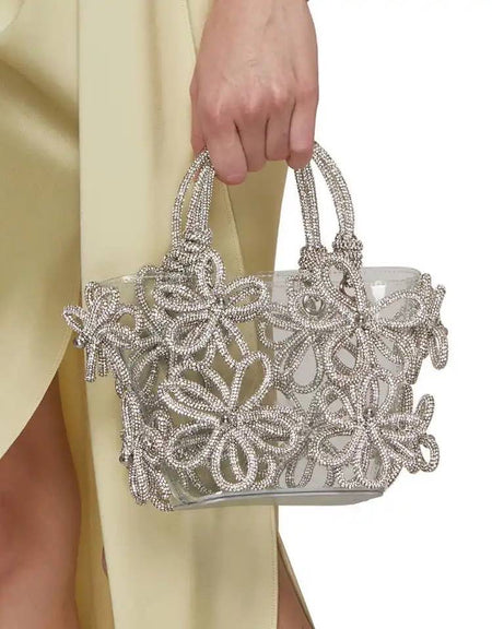 Crystal Floral Transparent Handbag - BEYAZURA.COM