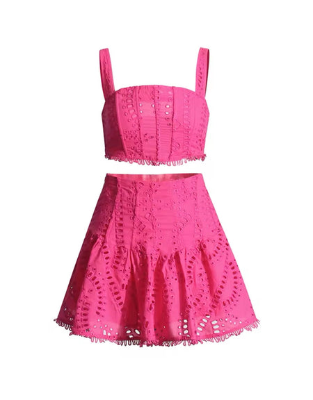 Cropped Top Set With Flared Short Skirt - BEYAZURA.COM