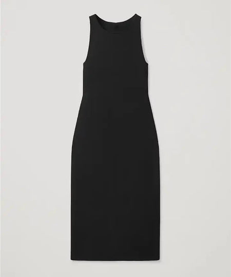 Slim Sleeveless Midi Knit Dress In Black - BEYAZURA.COM