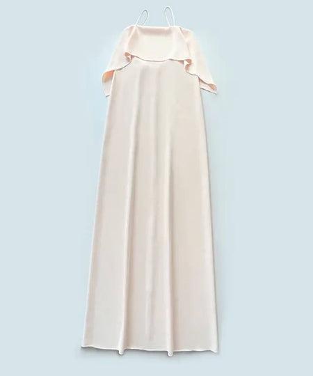 Square Flared Silky Long Dress - BEYAZURA.COM