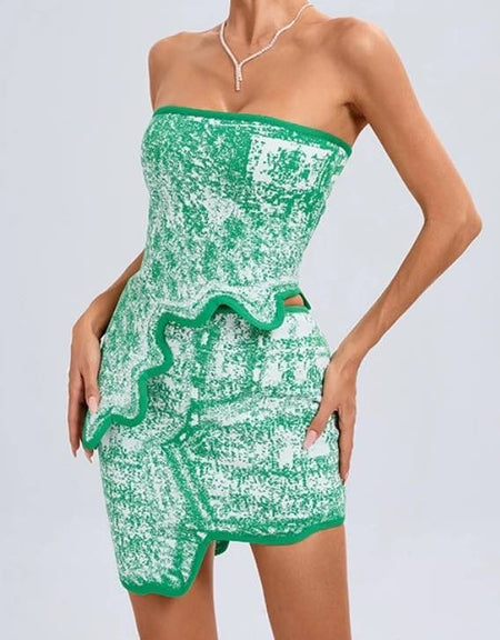 Asymmetric Strapless Top And Mini Skirt Set - BEYAZURA.COM