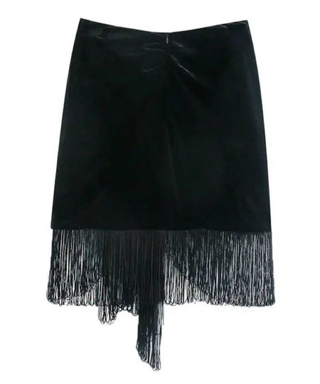 Asymmetrical Hem Tassel Detailed Mini Skirt - BEYAZURA.COM