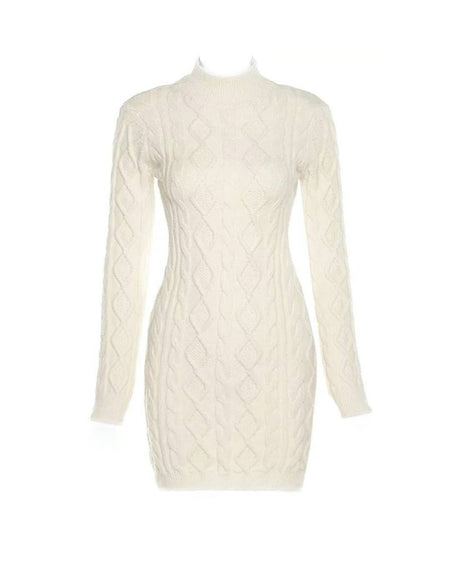 Backless Cable Knit Dress - BEYAZURA.COM