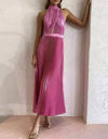 Backless Pleated Flowy Dress - BEYAZURA.COM