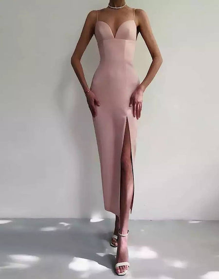 Bandage Bodycon Spaghetti Strap Long Dress - BEYAZURA.COM