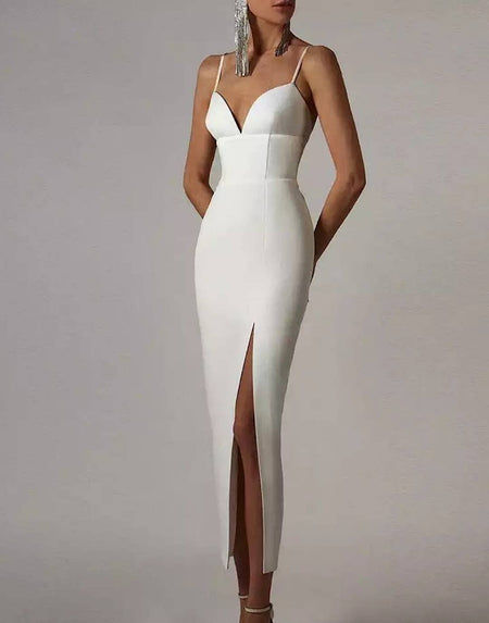 Bandage Bodycon Spaghetti Strap Long Dress - BEYAZURA.COM