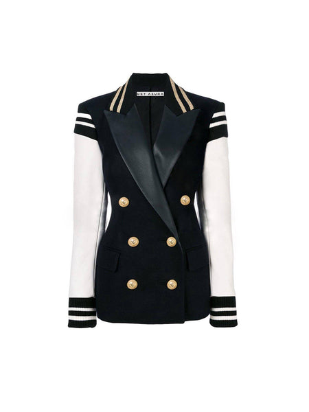 Black And White Double Breasted Blazer - BEYAZURA.COM