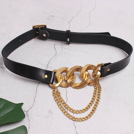 Black Bulky Gold Chain Belt - BEYAZURA.COM