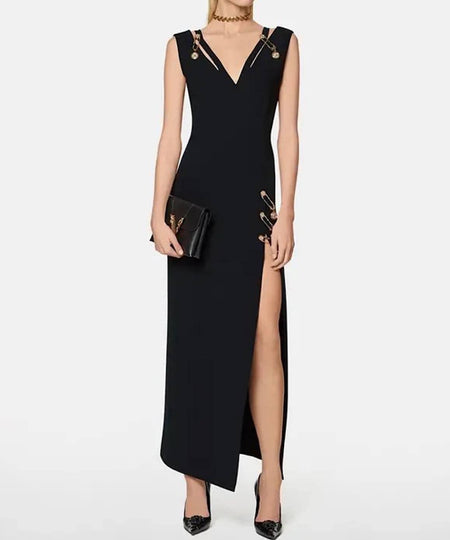 Black Cutout Long Bandage Dress - BEYAZURA.COM