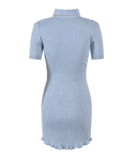 Blue Metallic Thread Mini Knit Dress - BEYAZURA.COM