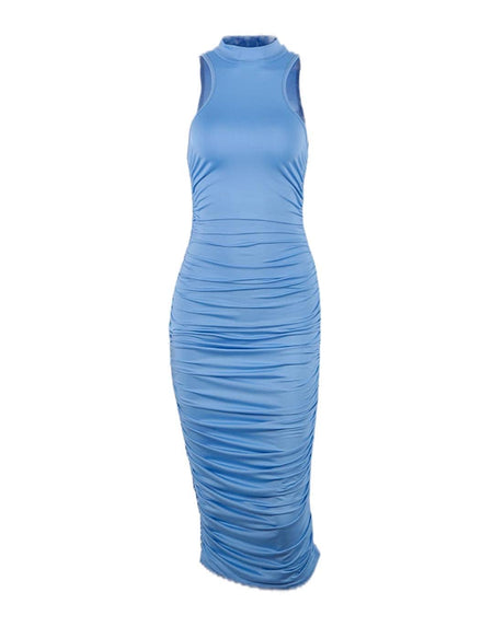 Blue Sleeveless Ruched Bodycon Dress - BEYAZURA.COM