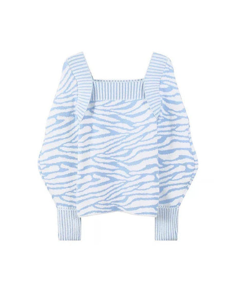 Blue Soft Square Collar Sweater - BEYAZURA.COM