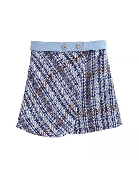 Blue Tweed Textured Skirt With Top And Coat - BEYAZURA.COM
