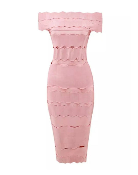 Bodycon Bandage Knitted Lined Midi Dress - BEYAZURA.COM
