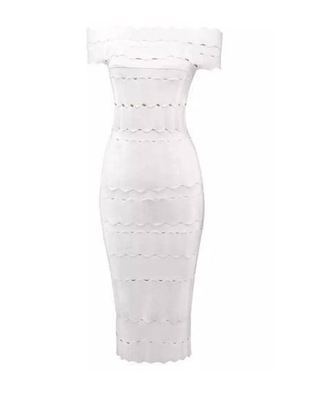 Bodycon Bandage Knitted Lined Midi Dress - BEYAZURA.COM