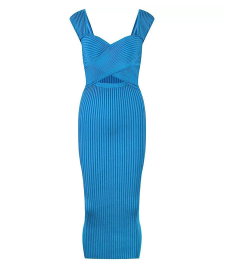 Bodycon Knitted Midi Dress in Blue - BEYAZURA.COM