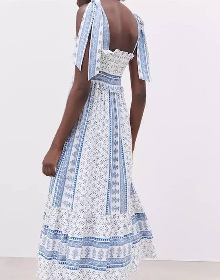 Boho Style Elastic Blue Dress - BEYAZURA.COM