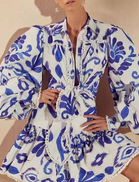 Bowknot Shirt Top And Skirt Coord Set - BEYAZURA.COM