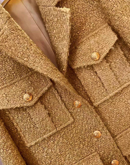 Brown Multi Pocket Tweed Jacket - BEYAZURA.COM