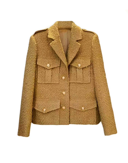 Brown Multi Pocket Tweed Jacket - BEYAZURA.COM