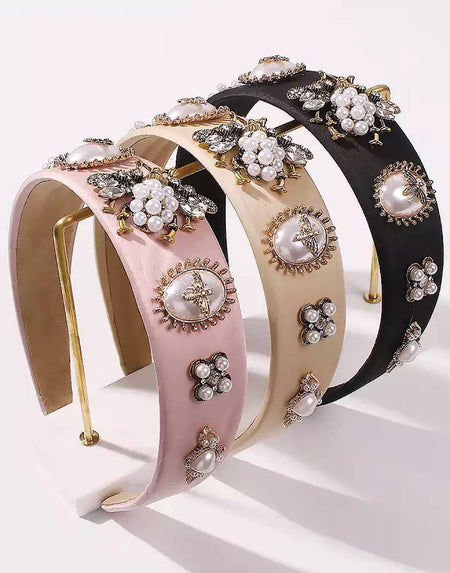 Bumble Bee Pearl Baroque Headband - BEYAZURA.COM