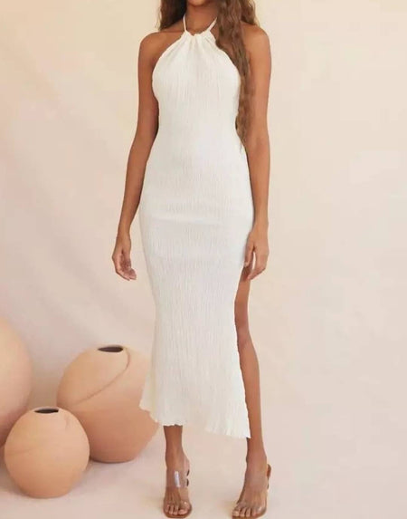 Chiffon Halter Neck Backless Dress - BEYAZURA.COM