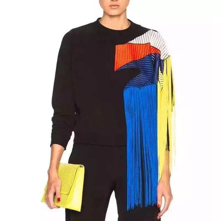 Colorful Patchwork Long Tassel Pullover - BEYAZURA.COM