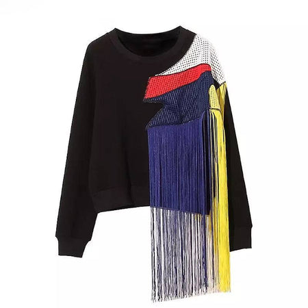 Colorful Patchwork Long Tassel Pullover - BEYAZURA.COM