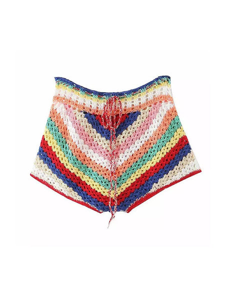 Colorful Stripe Pattern Knitted Shorts - BEYAZURA.COM