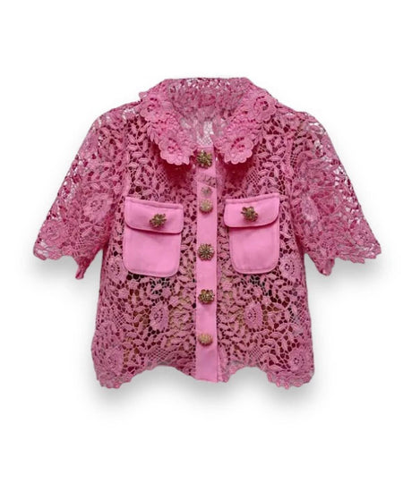 Crochet Knitted Slim Shirt Skirt In Pink - BEYAZURA.COM