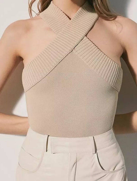 Cross Strap Neck Sweater Top - BEYAZURA.COM