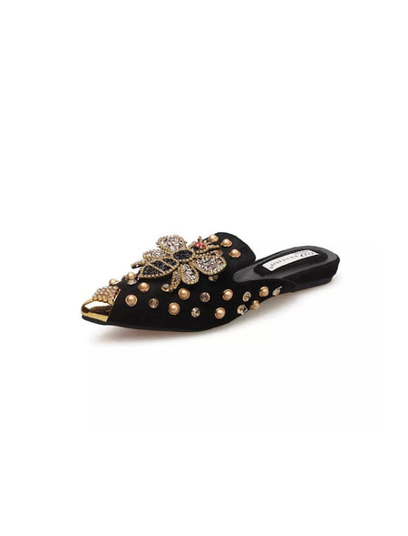 Crystal Bee Pointy Toe Slides - BEYAZURA.COM