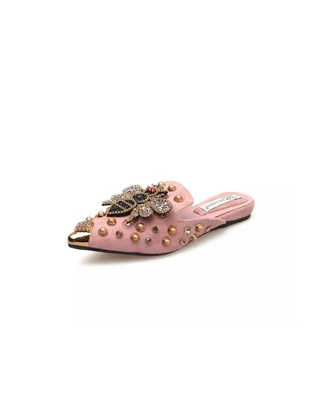 Crystal Bee Pointy Toe Slides - BEYAZURA.COM