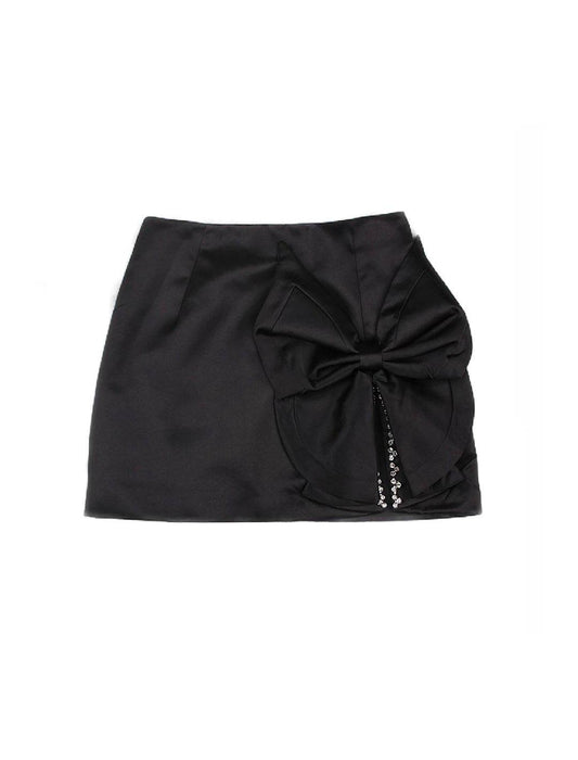 Crystal Bow Trimmed Mini Skirt - BEYAZURA.COM