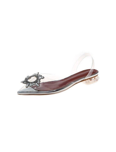 Crystal Pointed Toe Clear Flats - BEYAZURA.COM