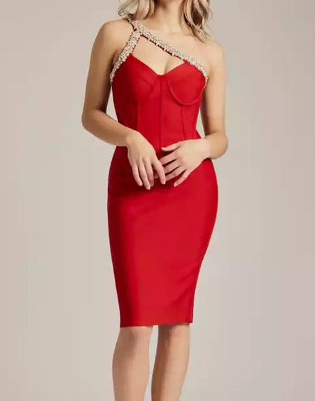 Crystal Trimmed Cutout Bandage Dress - BEYAZURA.COM
