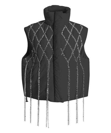 Crystallized Loose Sleeveless Waistcoat In Black - BEYAZURA.COM
