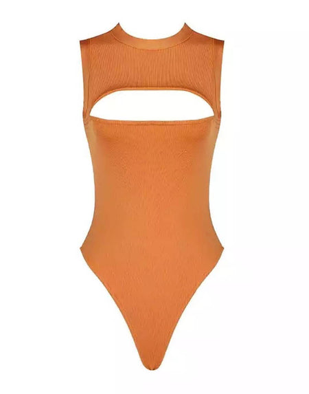 Cutout Cleavage Bandage Bodysuit - BEYAZURA.COM