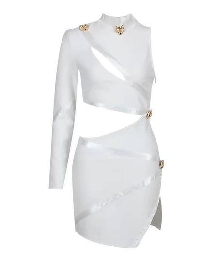 Cutout Detailed Mini Dress In White - BEYAZURA.COM