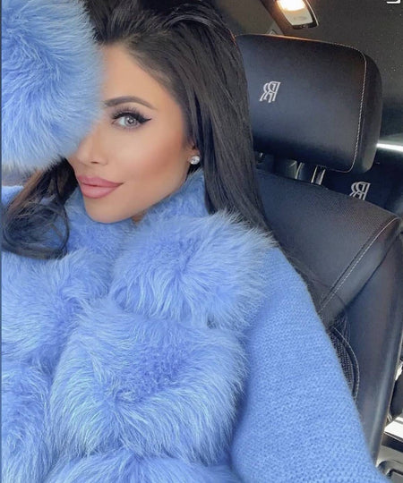Detachable Fox Fur Trimmed Ribbed Knit Sweater - BEYAZURA.COM