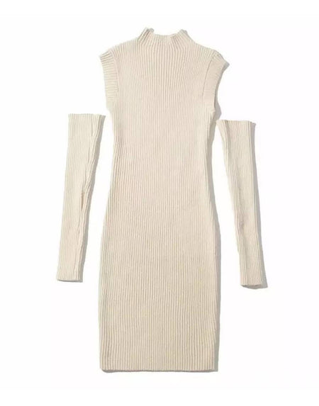 Divided Sleeved Bodycon Knit Dress - BEYAZURA.COM