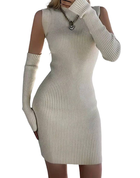 Divided Sleeved Bodycon Knit Dress - BEYAZURA.COM
