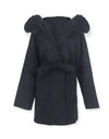 Double Faced Belted Wool Cashmere Coat With Fur Hoodie In Blue - BEYAZURA.COM