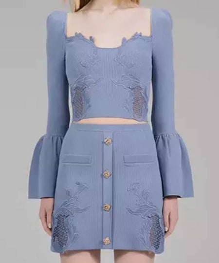 Embroidered Knit Skirt Set - BEYAZURA.COM