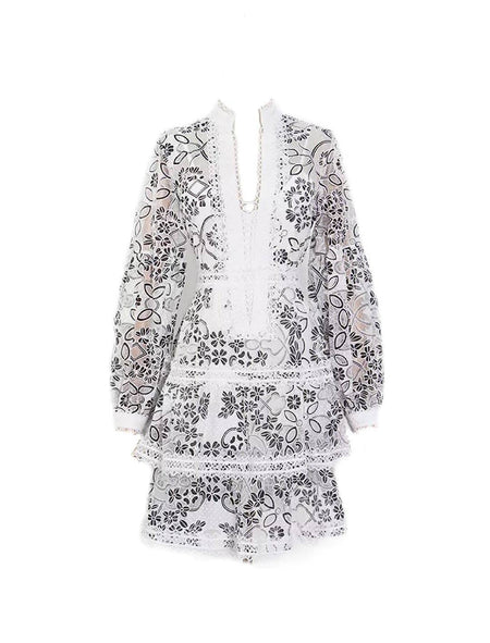 Ethnic Lace Layered Short Dress - BEYAZURA.COM