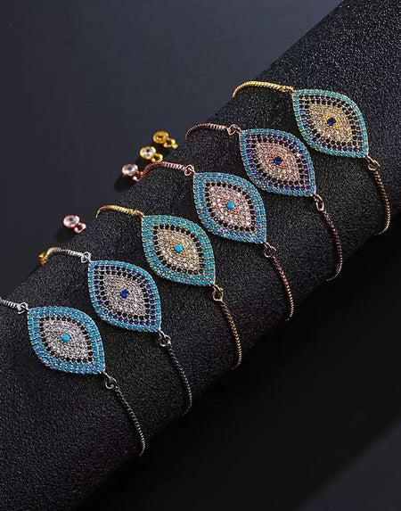 Evil Eye Adjustable Chain Bracelet - BEYAZURA.COM