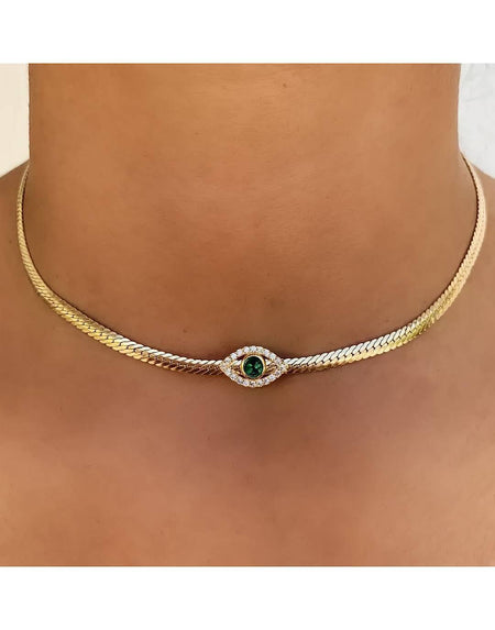 Evil Eye Charm Golden Chain Necklace - BEYAZURA.COM