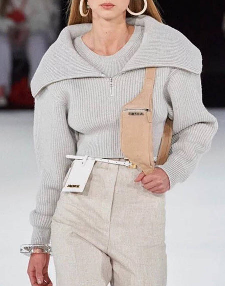 Fake Two Piece Long Collar Sweater - BEYAZURA.COM